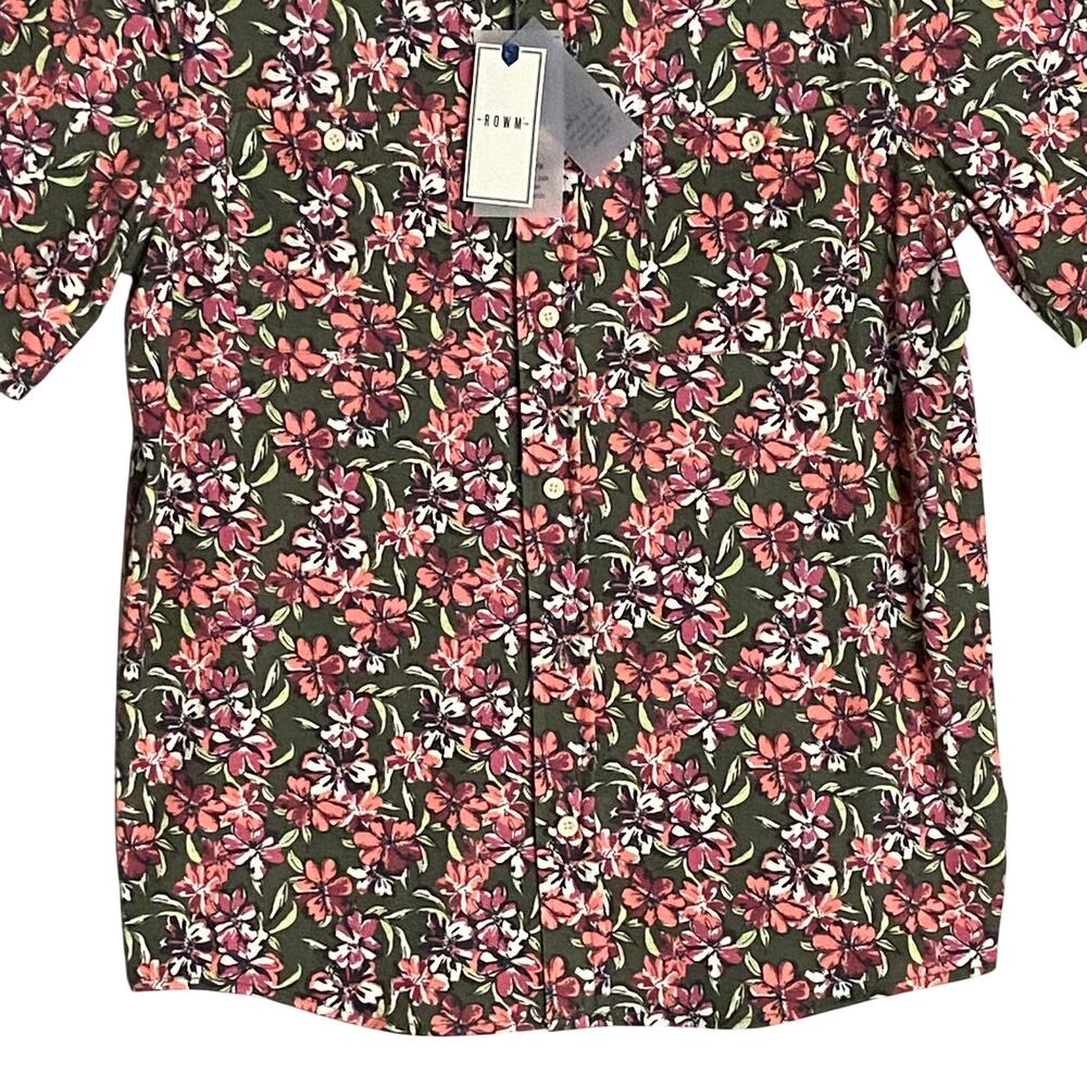 Rowm Men's Shirt Medium Casual Short Sleeve Pockets Pink Gray Floral UPF 30+ NEW - Picture 4 of 15